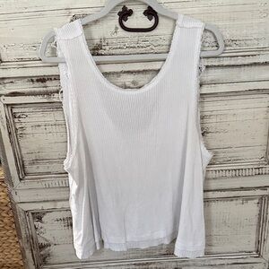 White Distressed Ribbed Tank Top